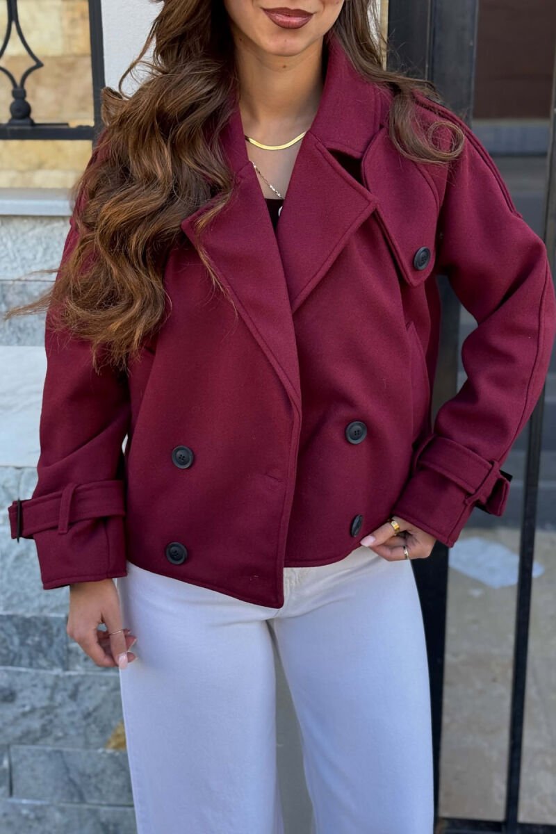 ONE COLOR BUTTONS SHORT WOMAN COAT DARK BURGUNDY/VISHNJE E ERRET - 2