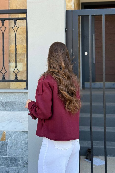 ONE COLOR BUTTONS SHORT WOMAN COAT DARK BURGUNDY/VISHNJE E ERRET - 3