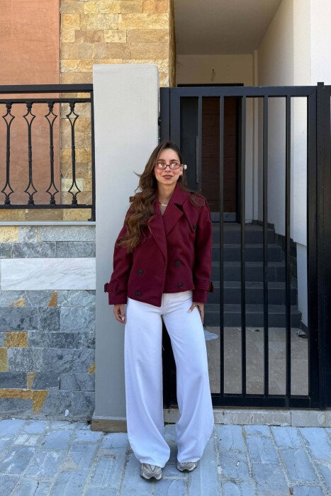 ONE COLOR BUTTONS SHORT WOMAN COAT DARK BURGUNDY/VISHNJE E ERRET - 4