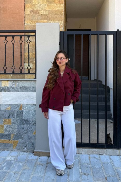 ONE COLOR BUTTONS SHORT WOMAN COAT DARK BURGUNDY/VISHNJE E ERRET - 5