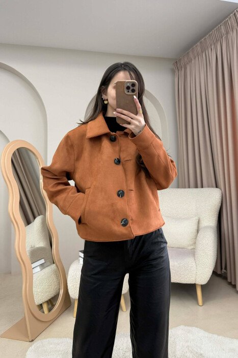 ONE COLOR BUTTONS SUEDE WOMAN JACKET BRICK/TULLE - 1