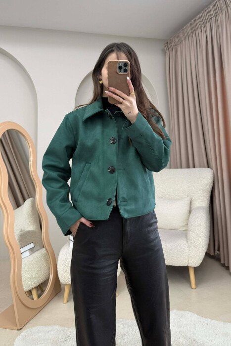 ONE COLOR BUTTONS SUEDE WOMAN JACKET GREEN/JESHILE - 1