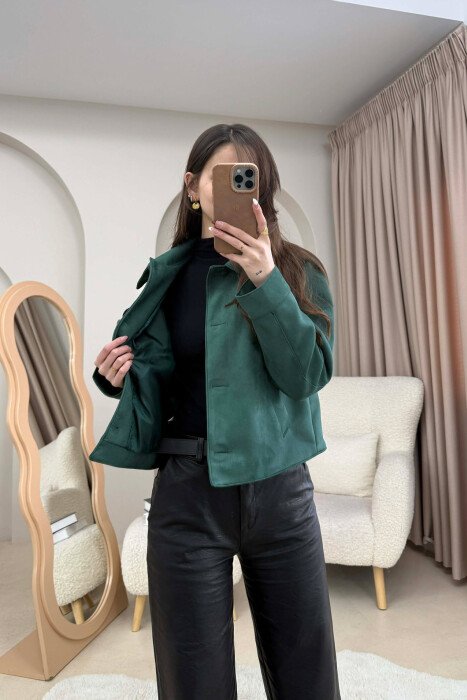 ONE COLOR BUTTONS SUEDE WOMAN JACKET GREEN/JESHILE - 2