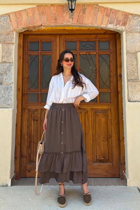 ONE COLOR BUTTONS WOMAN SKIRT BROWN/KAFE - KLAUDIO FASHION