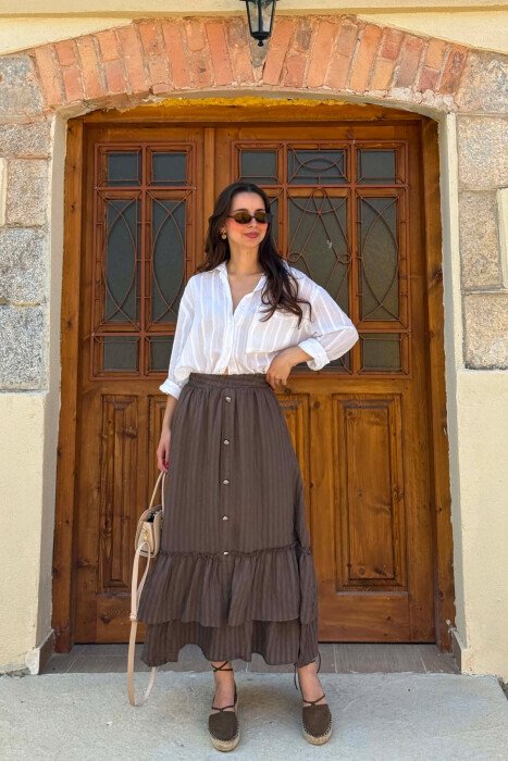ONE COLOR BUTTONS WOMAN SKIRT BROWN/KAFE - 1