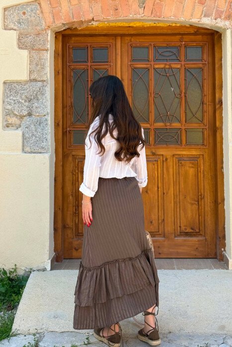 ONE COLOR BUTTONS WOMAN SKIRT BROWN/KAFE - 2