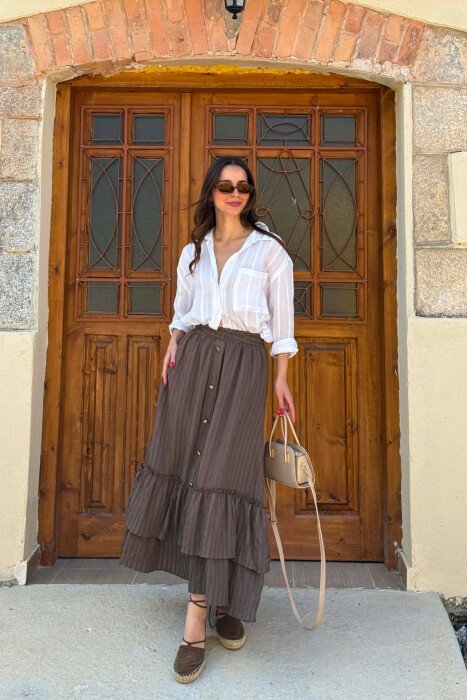 ONE COLOR BUTTONS WOMAN SKIRT BROWN/KAFE - 3
