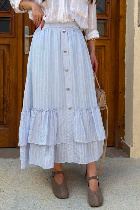 ONE COLOR BUTTONS WOMAN SKIRT LIGHTBLUE/BZ - 2