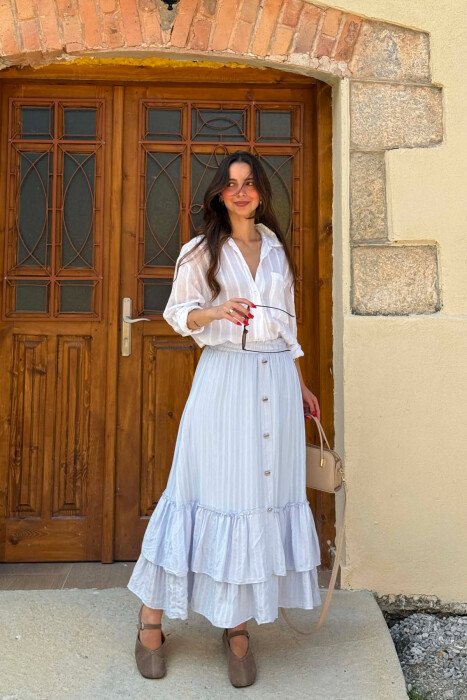 ONE COLOR BUTTONS WOMAN SKIRT LIGHTBLUE/BZ - 5
