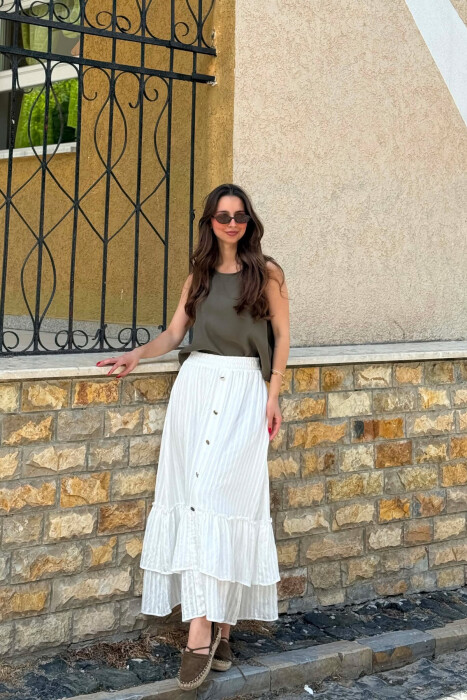 ONE COLOR BUTTONS WOMAN SKIRT WHITE-E BARDHE - KLAUDIO FASHION