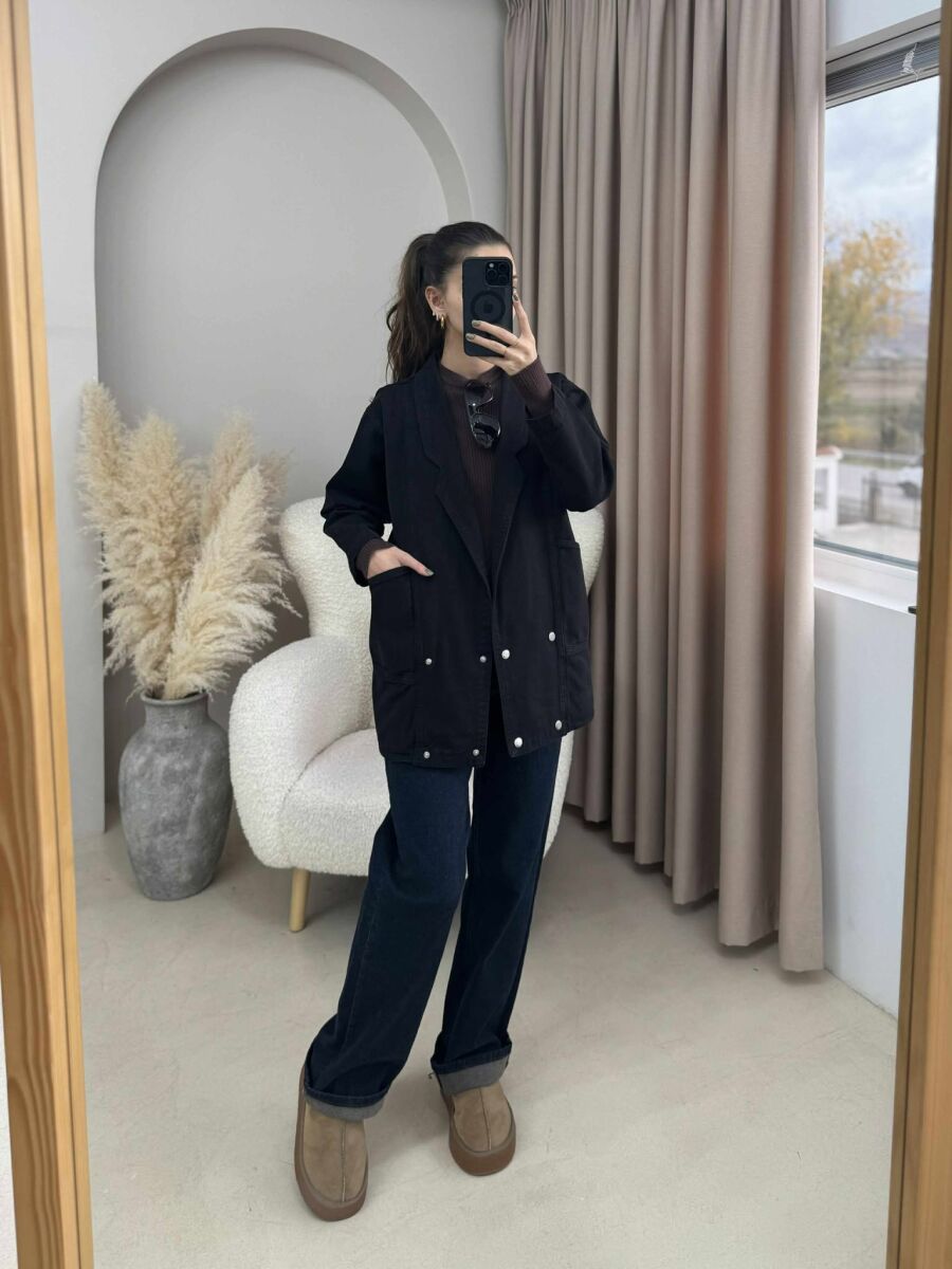 ONE COLOR BUTTONS WOMEN JACKET BLACK/ E ZEZE - 7