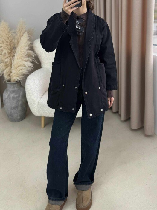 ONE COLOR BUTTONS WOMEN JACKET BLACK/ E ZEZE - 8