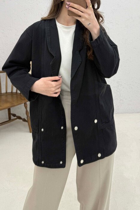 ONE COLOR BUTTONS WOMEN JACKET BLACK/ E ZEZE - 3