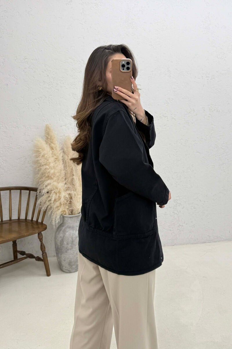 ONE COLOR BUTTONS WOMEN JACKET BLACK/ E ZEZE - 4