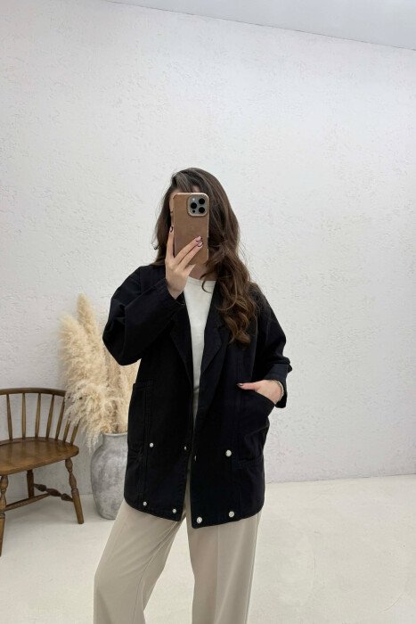 XHAKETË XHINS ME KOPSA PËR FEMRA NË NGJYRËN E ZEZË - KLAUDIO FASHION