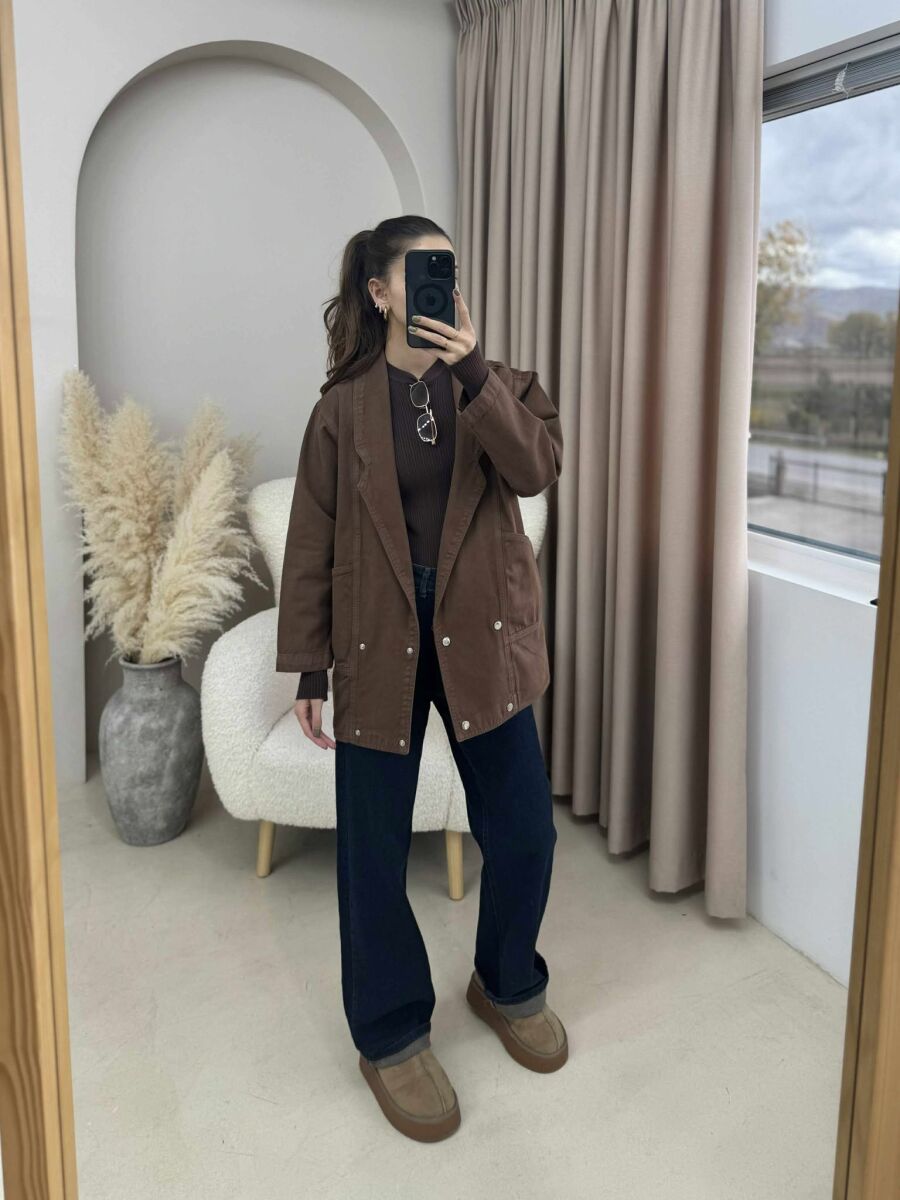 ONE COLOR BUTTONS WOMEN JACKET BROWN/KAFE - 7