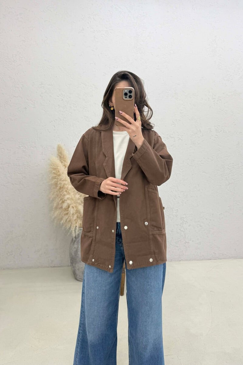 ONE COLOR BUTTONS WOMEN JACKET BROWN/KAFE - 1