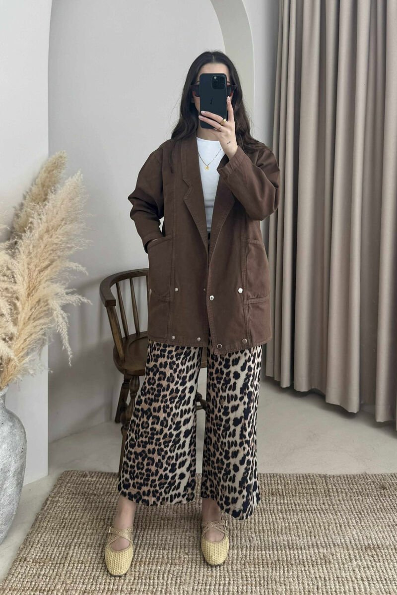 ONE COLOR BUTTONS WOMEN JACKET BROWN/KAFE - 5