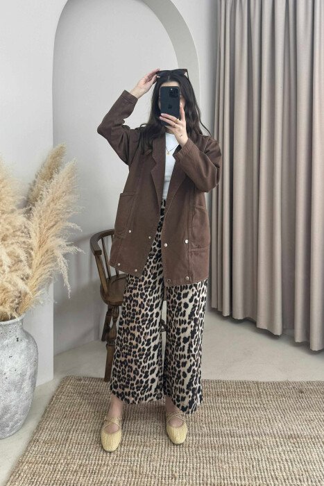 ONE COLOR BUTTONS WOMEN JACKET BROWN/KAFE - 6