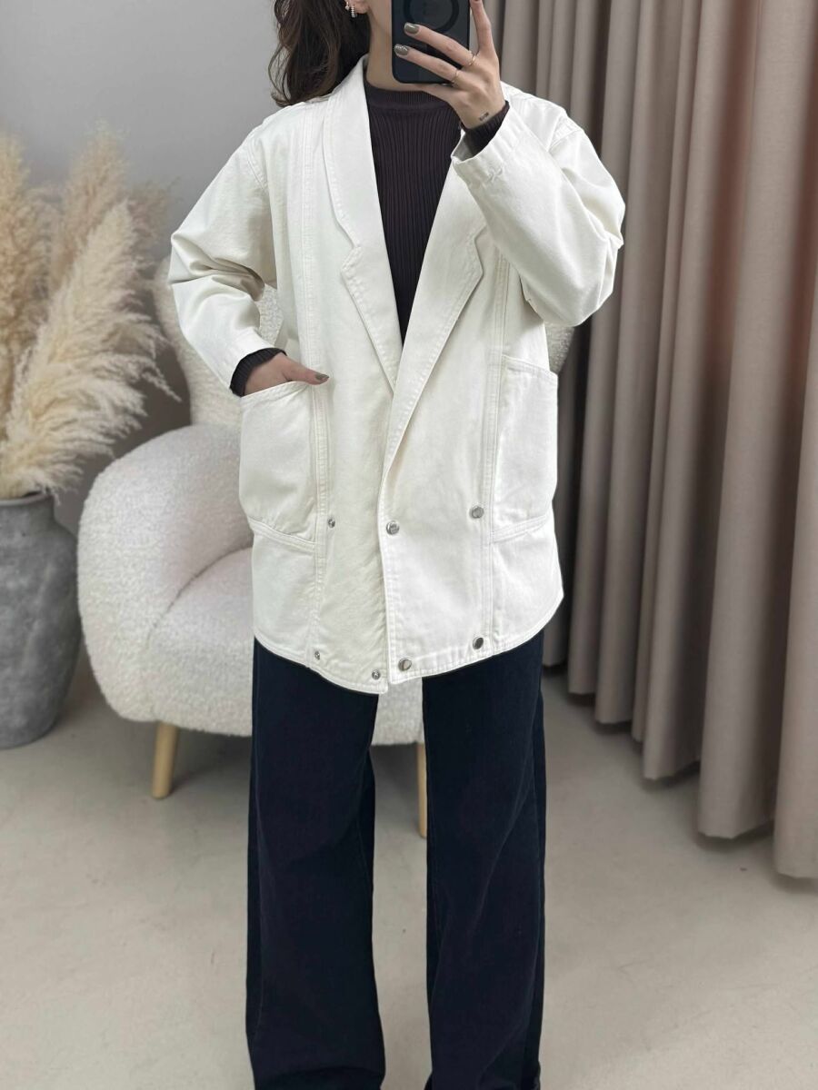 ONE COLOR BUTTONS WOMEN JACKET CREAM/KREM - 7