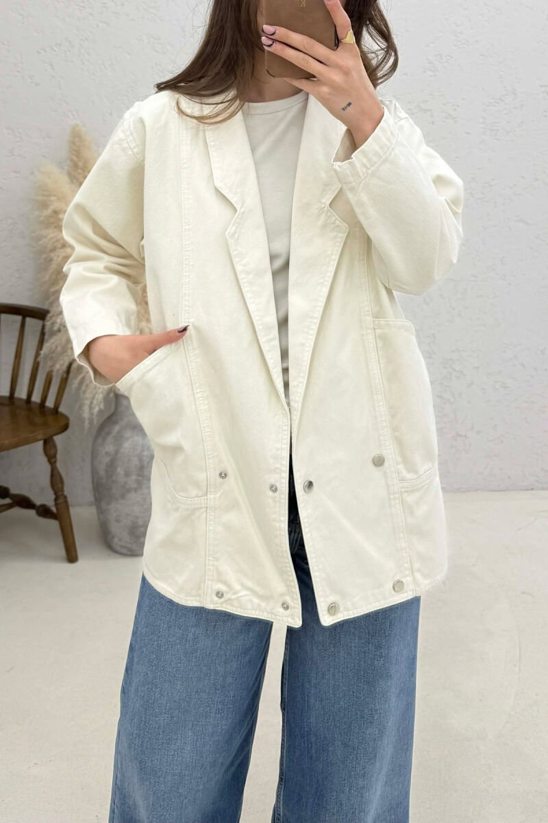 ONE COLOR BUTTONS WOMEN JACKET CREAM/KREM - 3