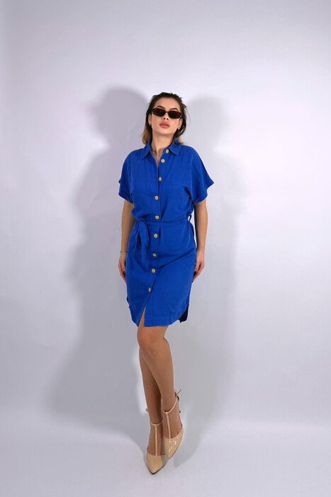 ONE COLOR BUTTONS WOMEN DRESS BLUE/BLU - 1