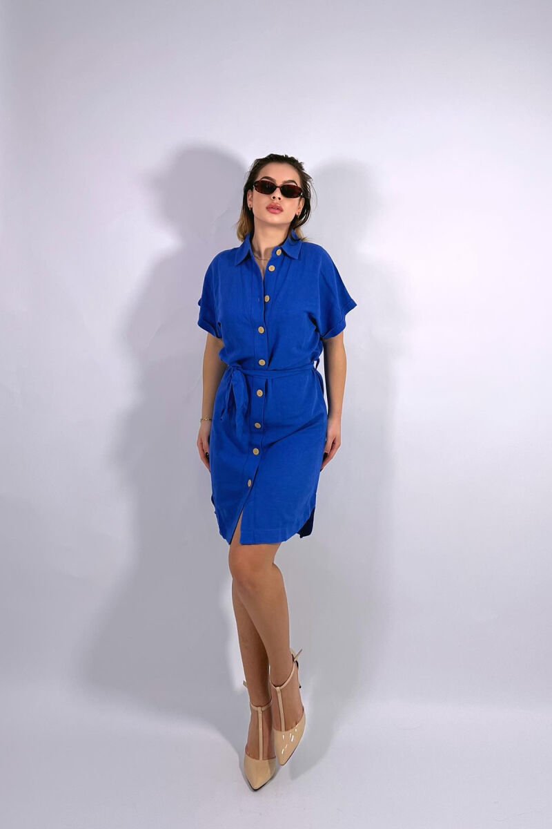 ONE COLOR BUTTONS WOMEN DRESS BLUE/BLU - 1