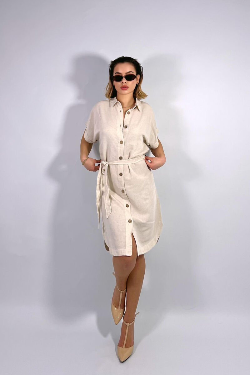 ONE COLOR BUTTONS WOMEN DRESS CREAM/KREM - 1