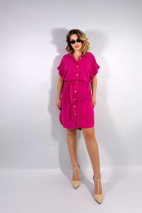 ONE COLOR BUTTONS WOMEN DRESS FUCHSIA/CIKLAMI - KLAUDIO FASHION