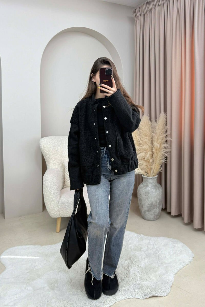 ONE COLOR BUTTONS WOMEN JACKET BLACK/ E ZEZE - 2