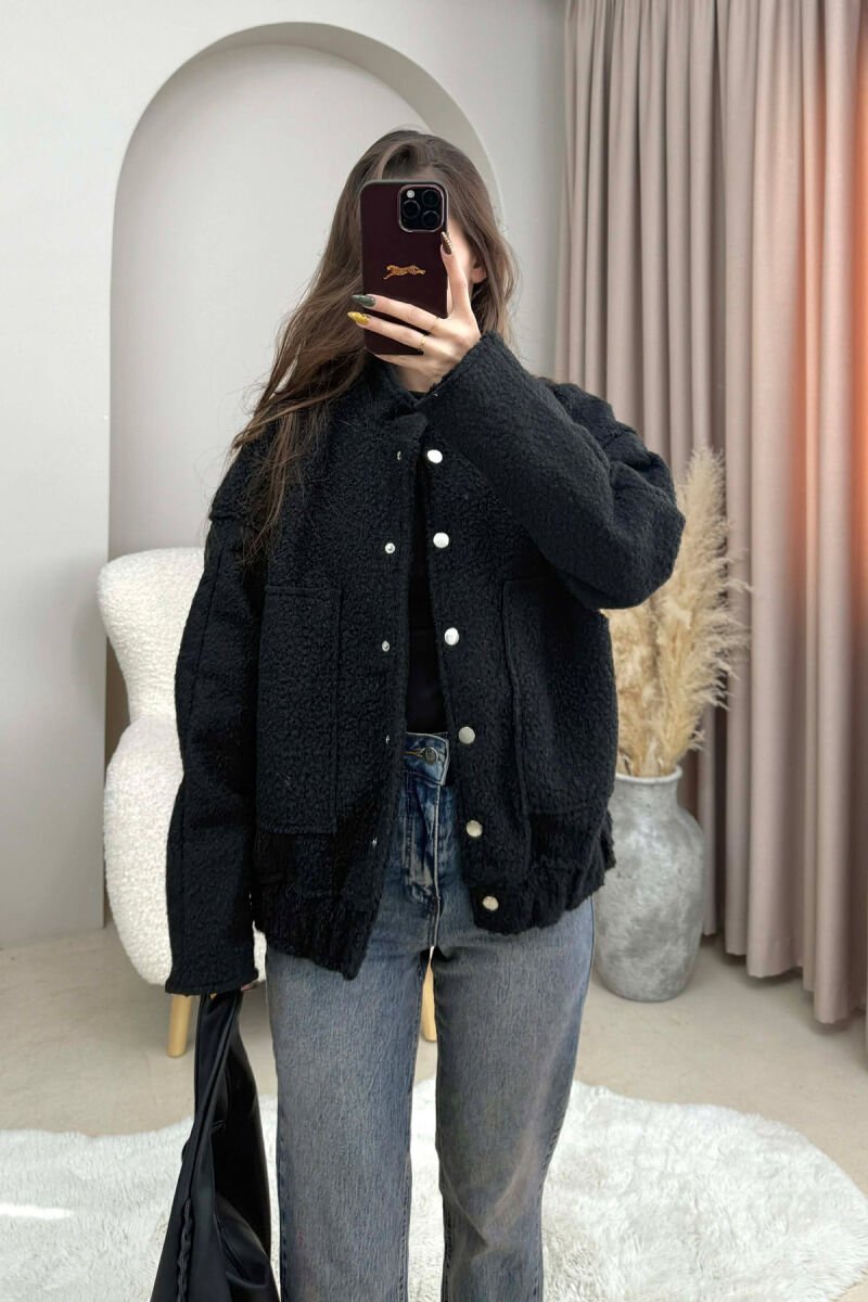 ONE COLOR BUTTONS WOMEN JACKET BLACK/ E ZEZE - 4