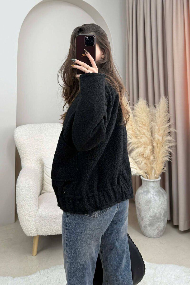 ONE COLOR BUTTONS WOMEN JACKET BLACK/ E ZEZE - 5