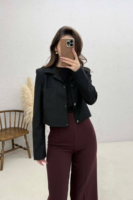 ONE COLOR BUTTONS WOMEN JACKET BLACK/ E ZEZE - 1