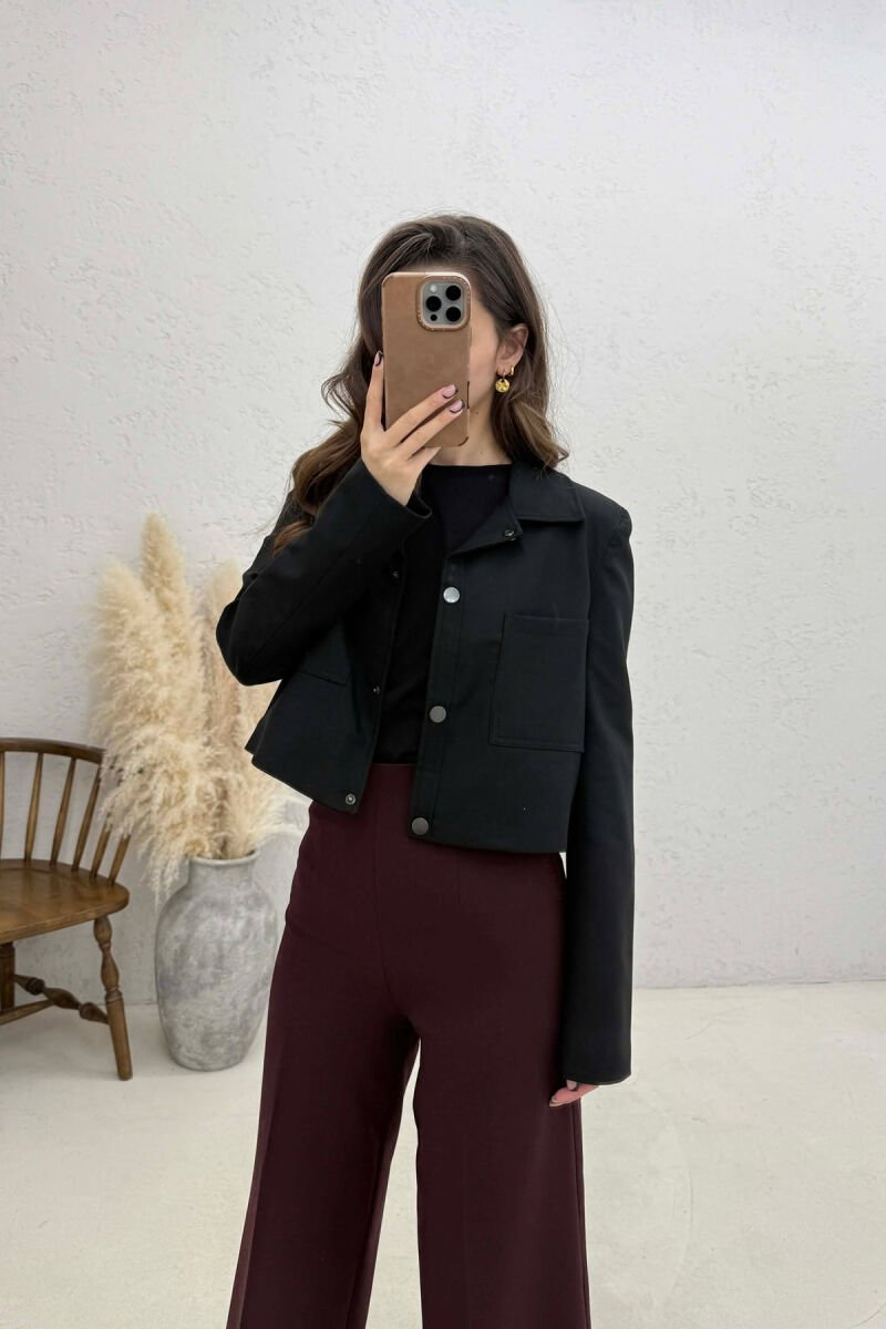 ONE COLOR BUTTONS WOMEN JACKET BLACK/ E ZEZE - 2