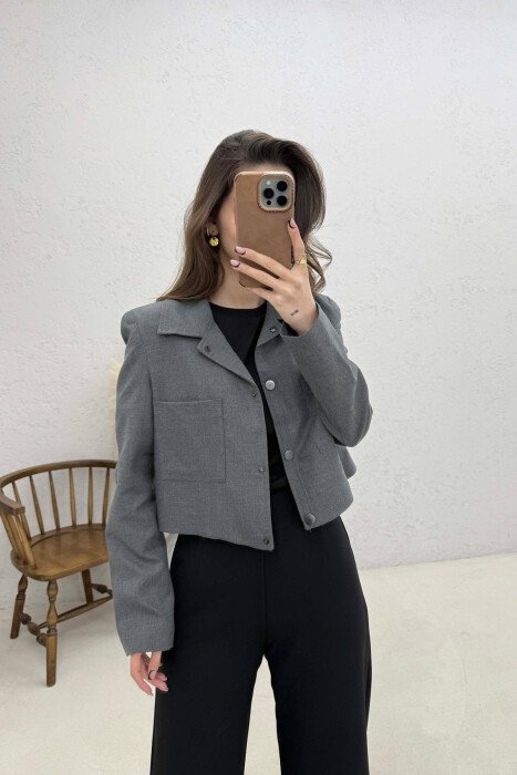 ONE COLOR BUTTONS WOMEN JACKET DARK GREY/GEE - 1