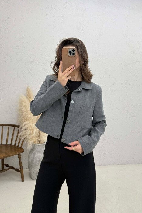 ONE COLOR BUTTONS WOMEN JACKET DARK GREY/GEE - 3