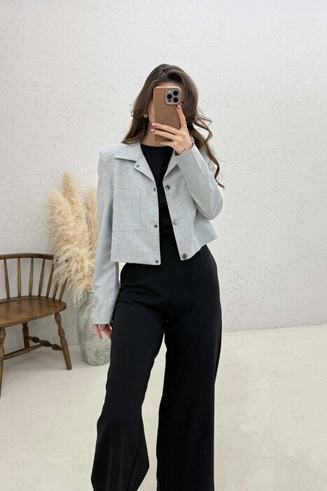 ONE COLOR BUTTONS WOMEN JACKET LIGHT GREY/GZ - 3