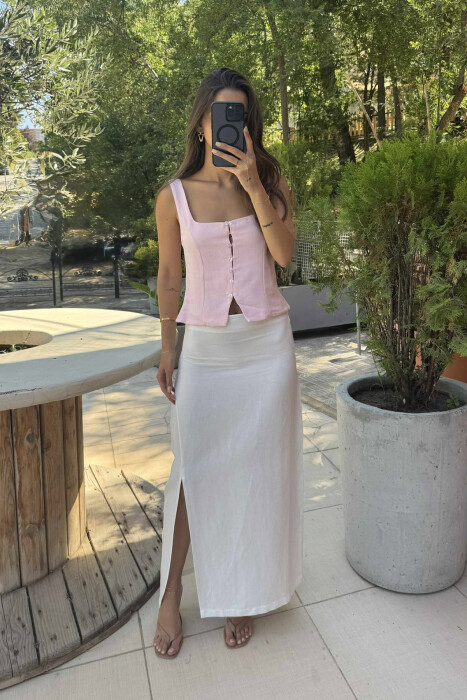 ONE COLOR BUTTONS WOMEN TANK TOP PINK/ROZE - 2
