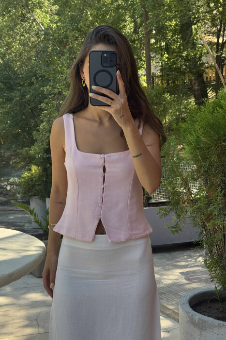 ONE COLOR BUTTONS WOMEN TANK TOP PINK/ROZE - 3