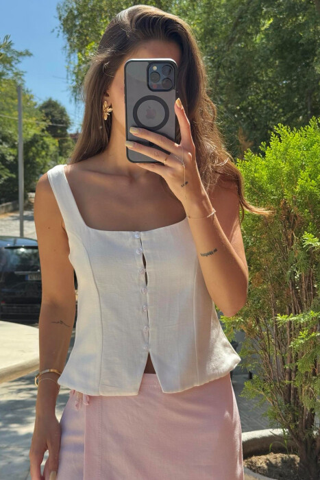 ONE COLOR BUTTONS WOMEN TANK TOP WHITE-E BARDHE - 2