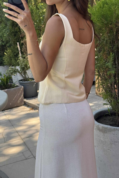 ONE COLOR BUTTONS WOMEN TANK TOP YELLOW/E VERDHE - 4