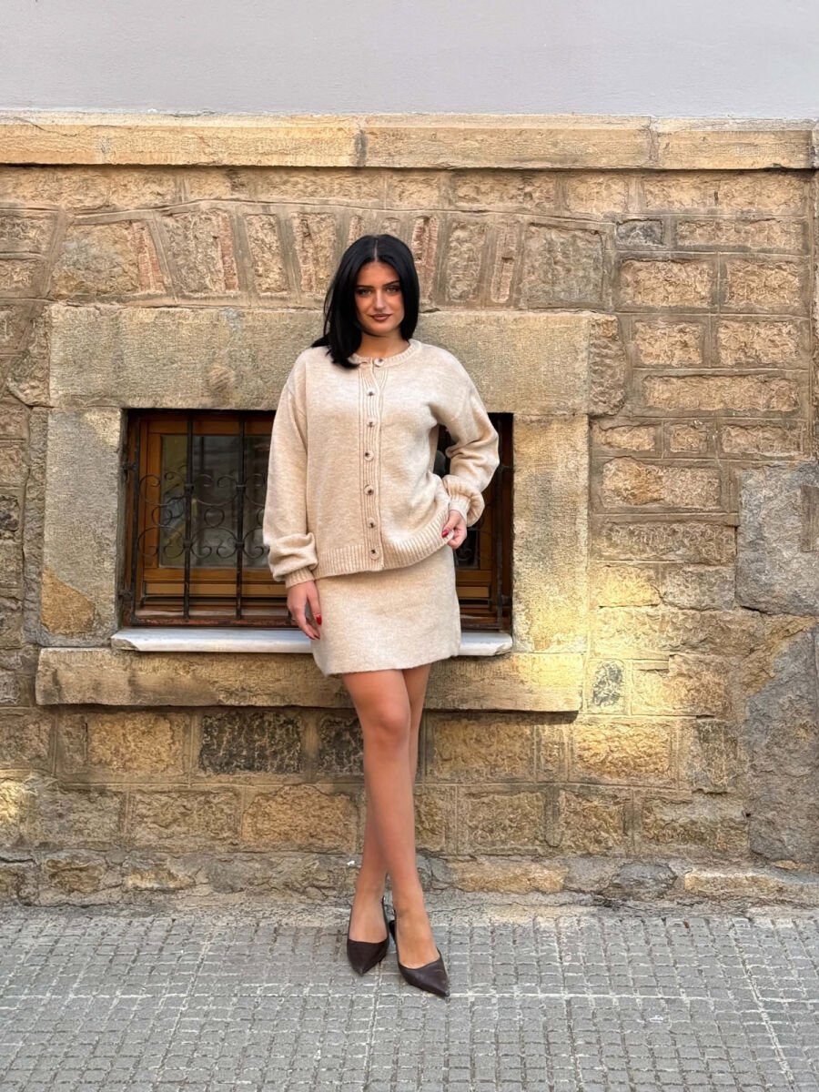 ONE COLOR CARDIGAN +SKIRT WOMAN SET BEIGE/BEZHE - 1