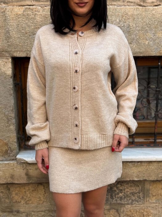 ONE COLOR CARDIGAN +SKIRT WOMAN SET BEIGE/BEZHE - 2