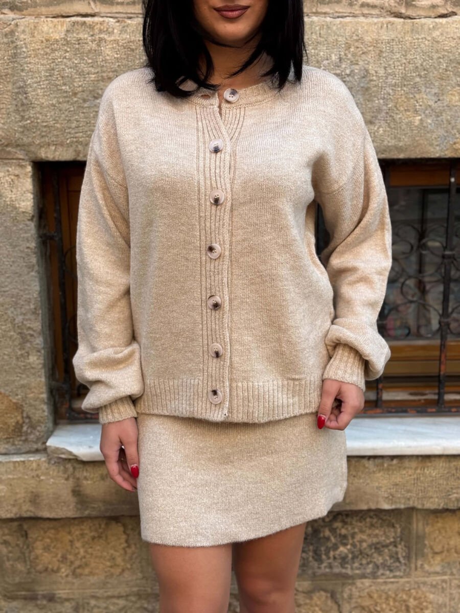 ONE COLOR CARDIGAN +SKIRT WOMAN SET BEIGE/BEZHE - 2