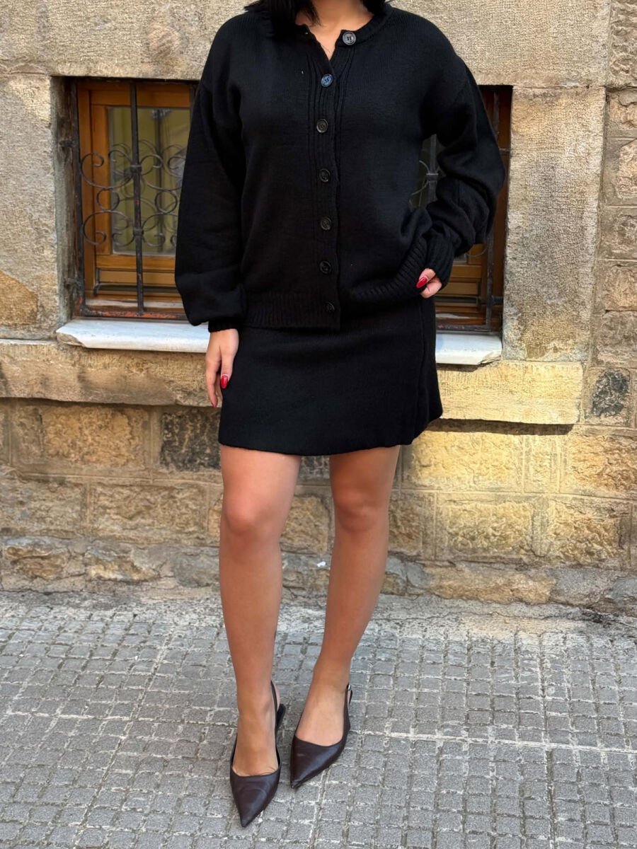 ONE COLOR CARDIGAN +SKIRT WOMAN SET BLACK/ E ZEZE - 2