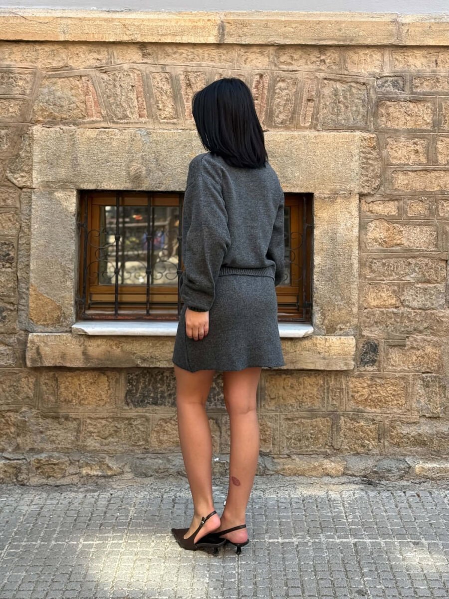 ONE COLOR CARDIGAN +SKIRT WOMAN SET DARK GREY/GEE - 6