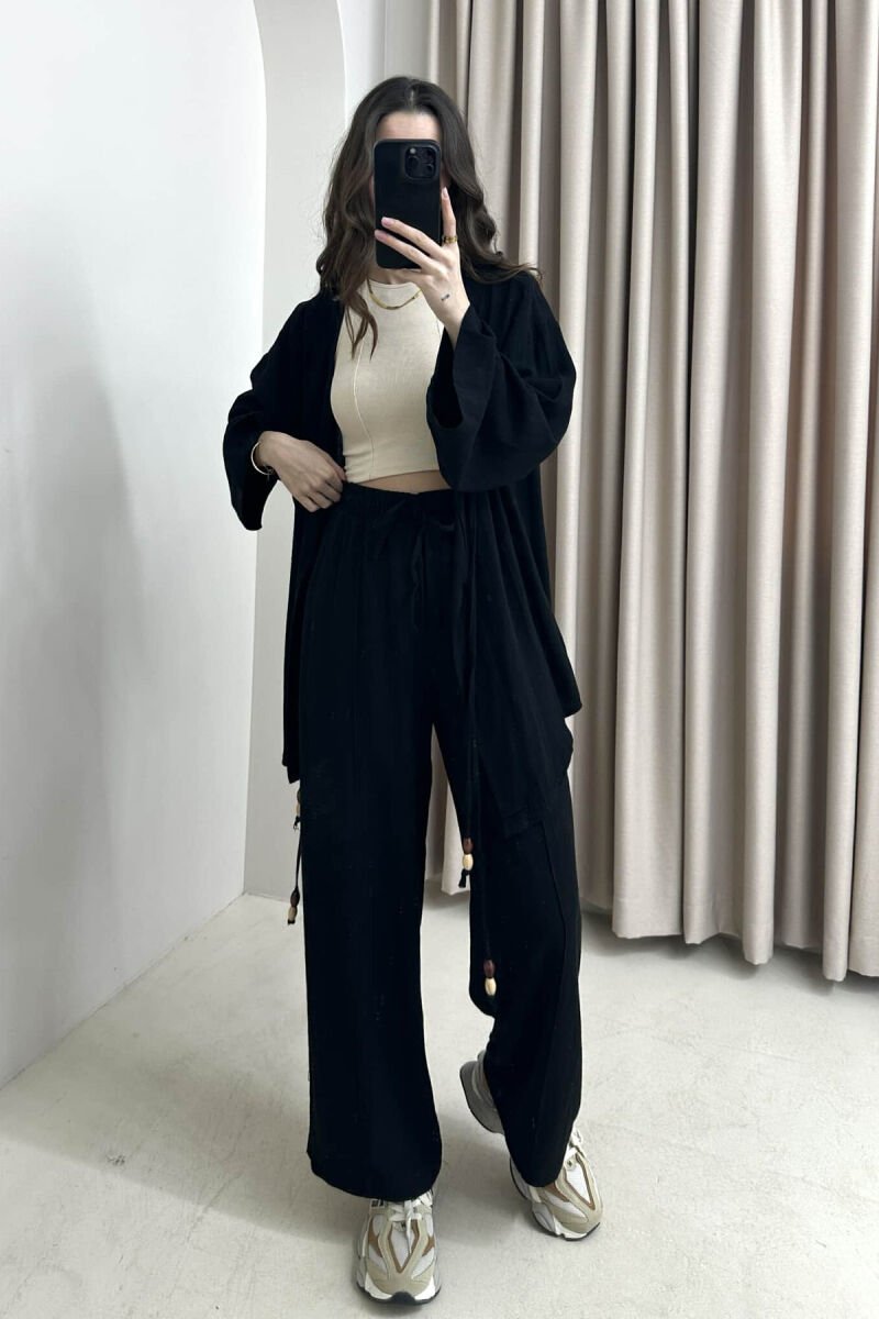 ONE COLOR CARDIGAN+TROUSERS WOMEN SET BLACK/ E ZEZE - 3