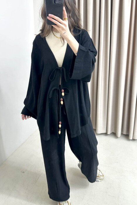ONE COLOR CARDIGAN+TROUSERS WOMEN SET BLACK/ E ZEZE - 7