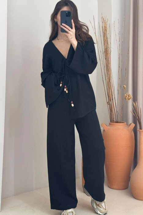 ONE COLOR CARDIGAN+TROUSERS WOMEN SET BLACK/ E ZEZE - 8