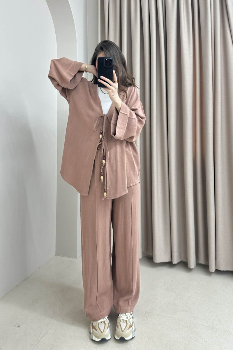 ONE COLOR CARDIGAN+TROUSERS WOMEN SET LIGHT BROWN/KAZB - 4